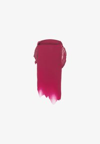Una macchia di rossetto rosa brillante con un finish lucido, che sfuma in una tonalità più chiara ai bordi. Texture liscia con bordi ben definiti.