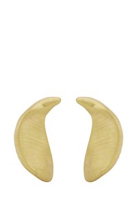 Mosadzné náušnice s zakriveným, polmesiacovým tvarom. Matný povrch so subtílnou textúrou a minimalistickým dizajnom. Každá má približne 3 cm.