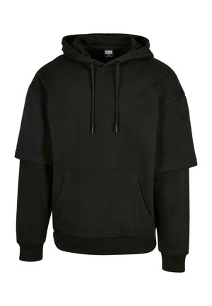 Felpa nera con cappuccio, tasca a marsupio, cappuccio con cordini e maniche corte con elementi di design allungati. Realizzata in un tessuto morbido e testurizzato.