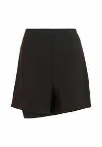 Short noir taille haute, cintré, avec une couture centrale à l'avant et un ourlet légèrement évasé sur fond blanc.