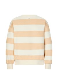 Felpa a righe beige chiaro e bianca con collo a giro, polsini e orlo a coste. Tessuto morbido con una vestibilità comoda, etichettata sul retro.