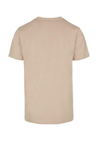 Kortærmet t-shirt i lys beige bomuld, med rund halsudskæring og et ensfarvet design uden synlige logoer eller mønstre.