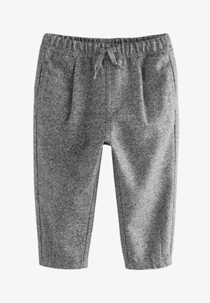 Pantaloni della tuta grigi in maglia con vita elastica, coulisse, tasche laterali e gambe leggermente rastremate.