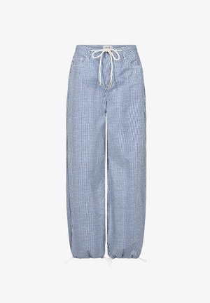 Sinine ja valge triibuline laiemate jalgadega püksid, valmistatud kergest kangast, millel on elastne vöökoht ja seotud pael. Omab kogutud mansette.