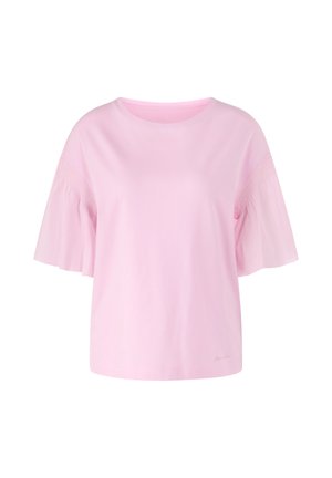 Hellrosa Kurzarmhemd mit weiten, leicht ausgestellten Ärmeln und rundem Ausschnitt vor weißem Hintergrund.