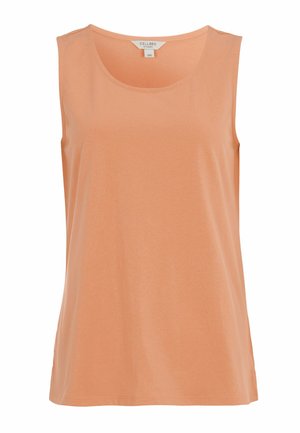 Ærmeløs, ferskenfarvet bomulds top med rund halsudskæring og afslappet pasform, størrelse 38/40, mærket siger Cellbes fra Sverige.