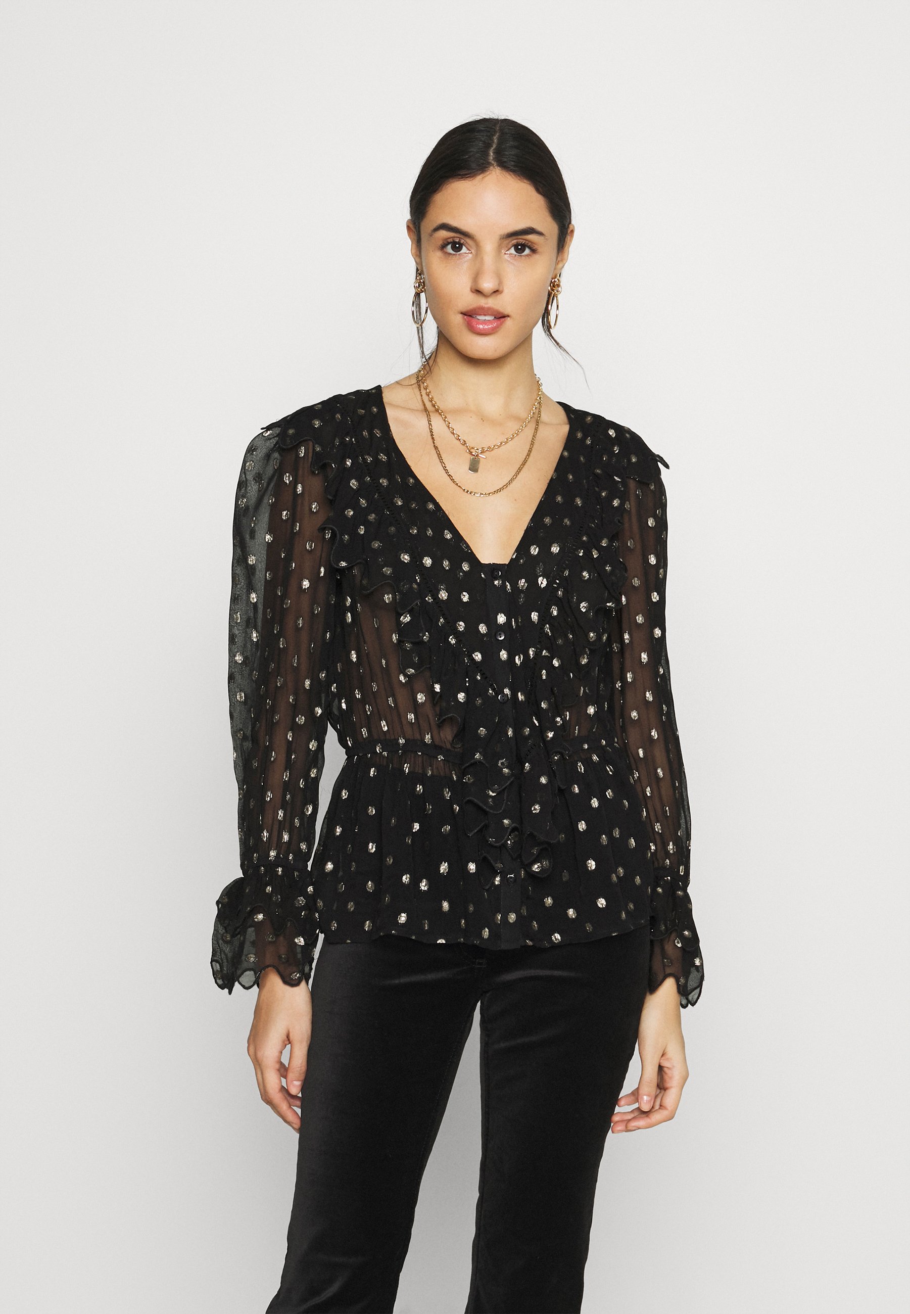Black ruffle blouse uk Clearance