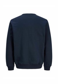 Ναυτικό πουλόβερ με στρογγυλή λαιμόκοψη και μακριά μανίκια. Λείο ύφασμα και ριμπ μανσέτες και στρίφωμα. Απλός σχεδιασμός σε ενιαία χρώματα χωρίς διακοσμήσεις.