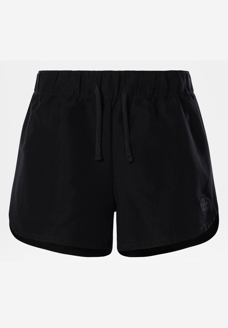 Shorts noirs décontractés avec taille élastique et cordon, avec un petit logo sur l'ourlet inférieur gauche.
