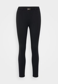 Svarta leggings i elastiskt material med slim fit, normal midja och detalj i guldton vid midjebandet.