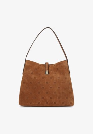 Rude odinių rankinių maišas su lygiu paviršiumi, viršutinės rankenos ir sagties uždarymu. Savybė - subtilus iškilus raštas visame paviršiuje.