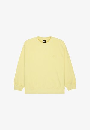 Geel crewneck sweatshirt met lange mouwen, geribbelde manchetten en een klein logo op de borst. Gemaakt van zachte, gladde stof.