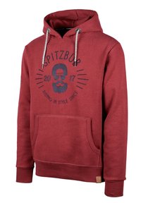 Bordeauxrode hoodie gemaakt van een katoenmix, met een voorkantzak, capuchon met trekkoord en een grafische print met een schedel en tekst. Klassieke pasvorm.