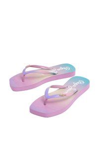 Flip-flops met een gradient ontwerp, dat overgaat van lichtblauw naar roze. Gemaakt van rubber met een gestructureerde voetbed en dunne banden. Gouden logo detail.