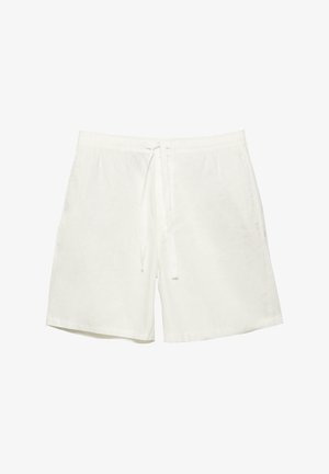 Pantaloncini bianchi casual con vita elastica e coulisse regolabile, dotati di tasche laterali e vestibilità comoda.
