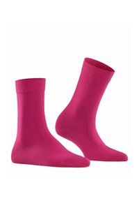 Fuchsia Baumwollsocken mit geripptem Bündchen, glatter Textur und körpernahem Schnitt, in einem Paar präsentiert.