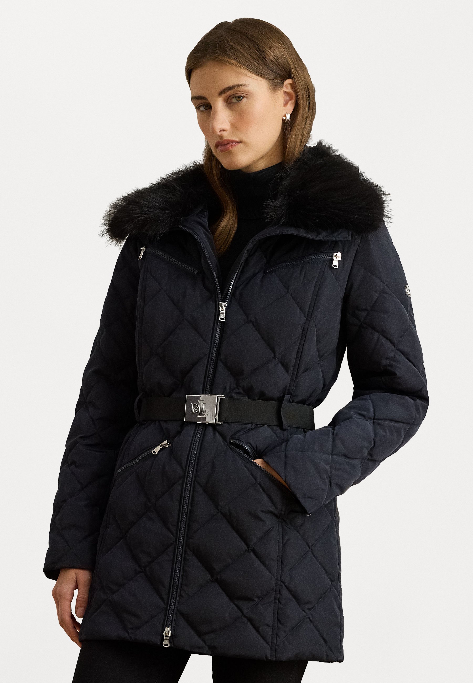Lauren Ralph Lauren FAUX-FUR-TRIM DIAMOND-QUILTED DOWN COAT