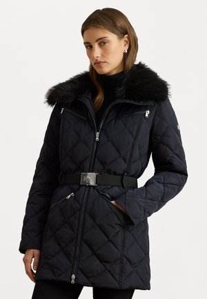 FAUX-FUR-TRIM DIAMOND-QUILTED DOWN COAT - Dunjacka - dark navy
