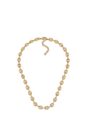 Goldkettchen mit ovalen Gliedern und Karabinerverschluss, ausgestattet mit einer verstellbaren Verlängerungskette für vielseitigen Einsatz.