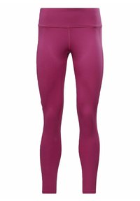 Leggings magenta fabriqués en tissu extensible, dotés d'une taille haute et d'une surface lisse et épurée sans coutures visibles.