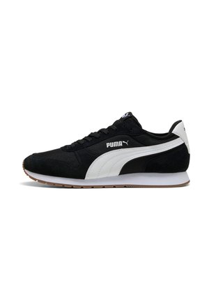 Sneaker nera in suede e mesh con accenti sintetici bianchi, caratterizzata da suola in gomma, punta tonda e design classico con lacci. Logo sul lato.