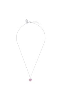 Silverfärgad halskedja med ett hjärtformat hänge med rosa accenter. Kedjan är fin och har en justerbar längd med stängning.