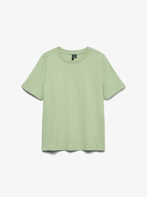 Light green short-sleeve crew neck t-shirt with a straight hem, displayed flat on a white background.