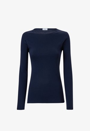 Maglia a maniche lunghe di colore blu navy realizzata in tessuto liscio. Presenta un colletto girocollo e un design aderente, adatta per essere stratificata o per un look informale.