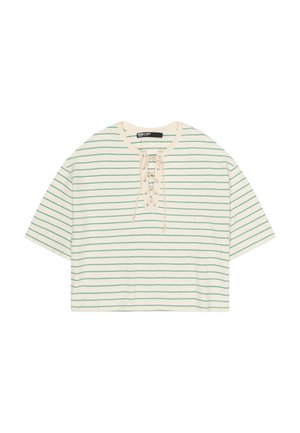 BIMBA Y LOLA, BIMBA Y LOLA CAMISETA ESCOTE CAJA AJUSTABLE RAYAS VERDE - Camiseta estampada - verde