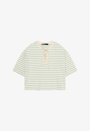 BIMBA Y LOLA, BIMBA Y LOLA CAMISETA ESCOTE CAJA AJUSTABLE RAYAS VERDE - Camiseta estampada - verde