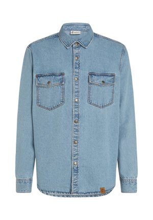 Gaiši zils džinsa krekls ar garām piedurknēm, pogu aizdare priekšpusē, divām krūšu kabatām un kontrastējoša šuvuma. Iespējojas auduma logo birka apakšmalā.