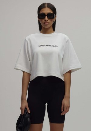 CROP - T-Shirt print - biały