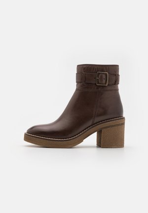 LEATHER - Enkellaarsjes met plateauzool - dark brown