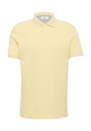 Gele kortärmige polo shirt van katoen met een klassieke kraag, een knoopsluiting met twee knopen en een klein geborduurd logo op de linkerkant van de borst.
