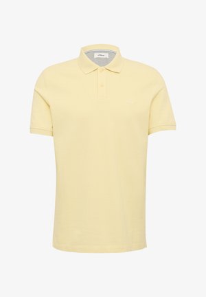 Gele kortärmige polo shirt van katoen met een klassieke kraag, een knoopsluiting met twee knopen en een klein geborduurd logo op de linkerkant van de borst.