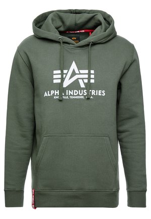 Green hoodie made of cotton blend, featuring a front pocket, drawstring hood, and white logo with text in a bold, modern design.