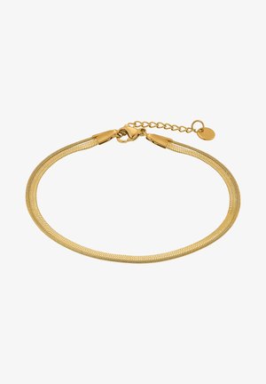 Auksu padengtas apyrankė su lygiu, lanksčiu tinklo dizainu ir omaro užsegimu. Yra reguliuojama grandinėlė, leidžianti pritaikyti dydį.