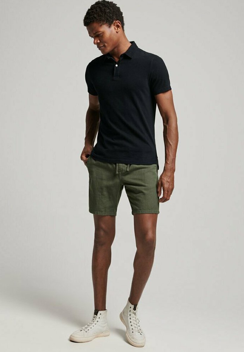Black Polo Khaki Shorts Men's Khaki Viscose Linen Regular Fit Shorts