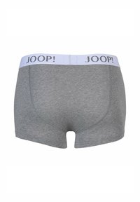 Boxer shorts grigi in cotone con elastico bianco, dotato di testo nero "JOOP!" posizionato sul davanti. Texture morbida, forma classica.