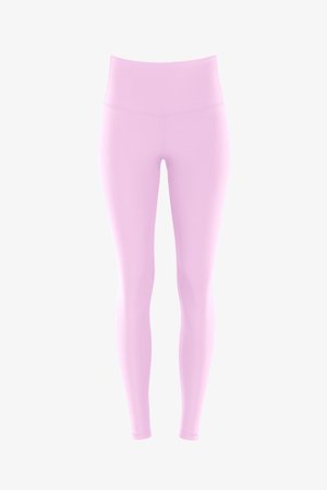 Helle pinke Leggings mit hohem Bund, glatter Textur und figurbetontem Design, ohne sichtbare Muster oder Hardwaredetails.