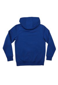 Felpa con cappuccio blu con coulisse, maniche lunghe, polsini e orlo a costine. Realizzata in tessuto morbido ed elastico con una texture liscia.