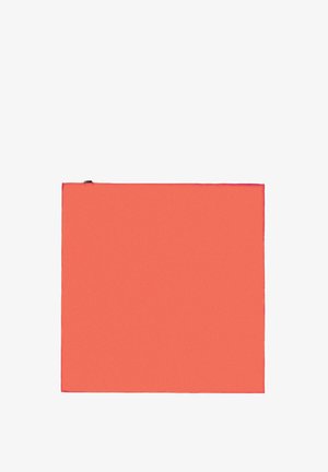 Coral rectangular pouch made of smooth fabric, featuring a zip closure at the top. No visible patterns or hardware details.