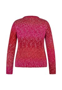 Strickpullover in Verlaufstönen von Pink bis Rot. Rundhalsausschnitt, lange Ärmel und gerippter Saum mit unterschiedlicher Textur.