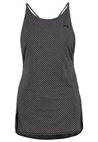 Débardeur noir à rayures diagonales, avec fines bretelles, encolure arrondie et fentes latérales pour une meilleure liberté de mouvement.