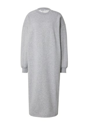 Grijze sweatshirt jurk met lange mouwen, ronde hals, geribbelde boorden en een oversized pasvorm, gemaakt van zachte, gestructureerde stof.