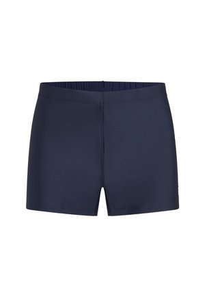 Marineblauwe zwembroek gemaakt van rekbaar materiaal, met een aansluitende pasvorm, elastische tailleband en naadloos ontwerp voor comfort.