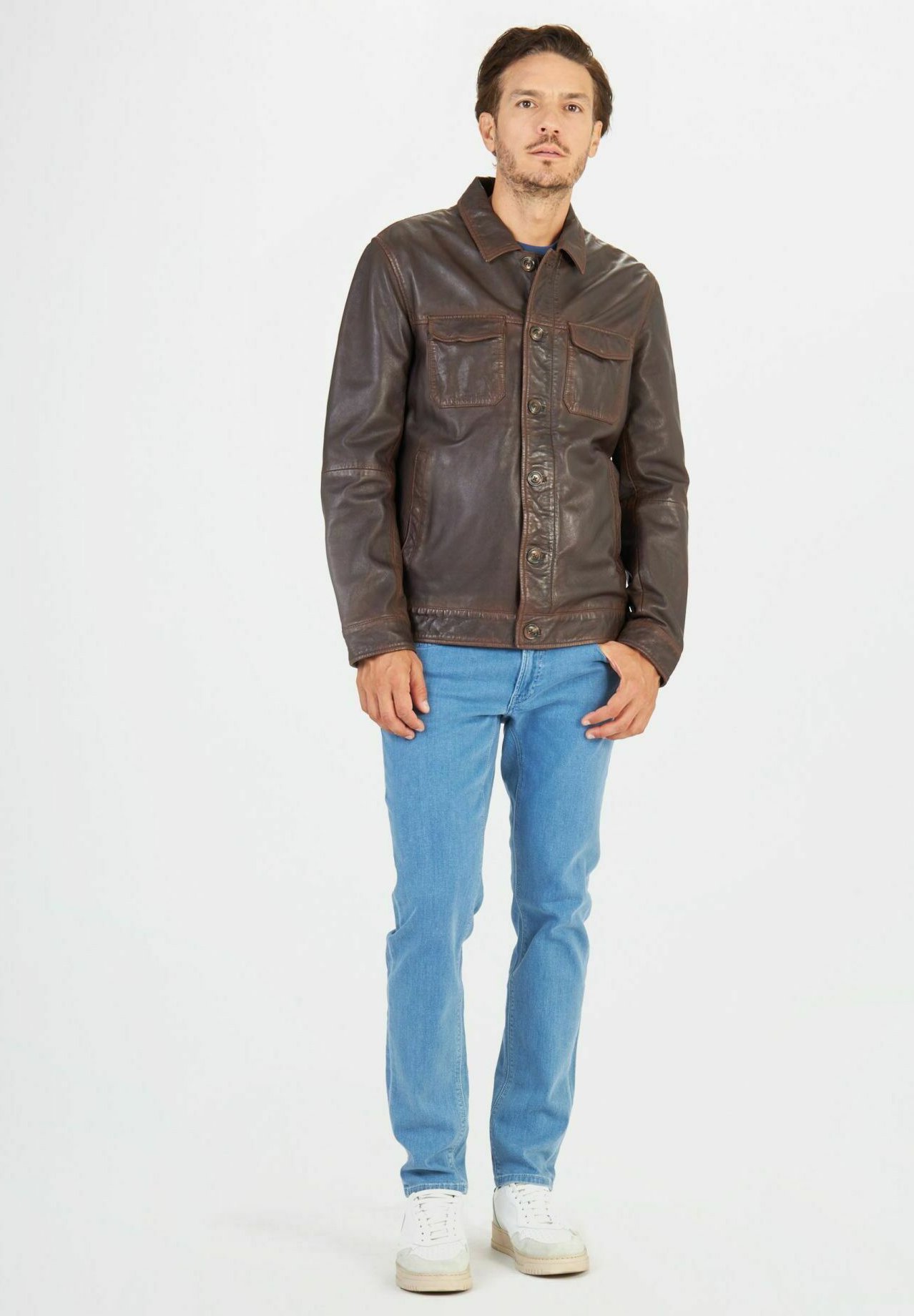 Veste En Cuir Véritable Conbipel Pour Femme - Taille L - Marron Vintage - Doublure Fourrure