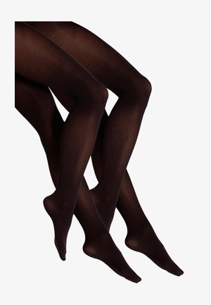 Schwarze blickdichte Strumpfhosen mit glattem Material, figurbetontem Design und geschlossenen Füßen. Das Material bietet dehnbaren Komfort.