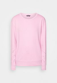 Sudadera rosa de manga larga con cuello redondo, puños acanalados y detalles bordados en las mangas, fabricada en mezcla de algodón.