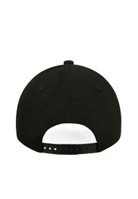 Black baseball cap with a solid fabric design, adjustable strap at the back, and a curved brim. The interior is white.